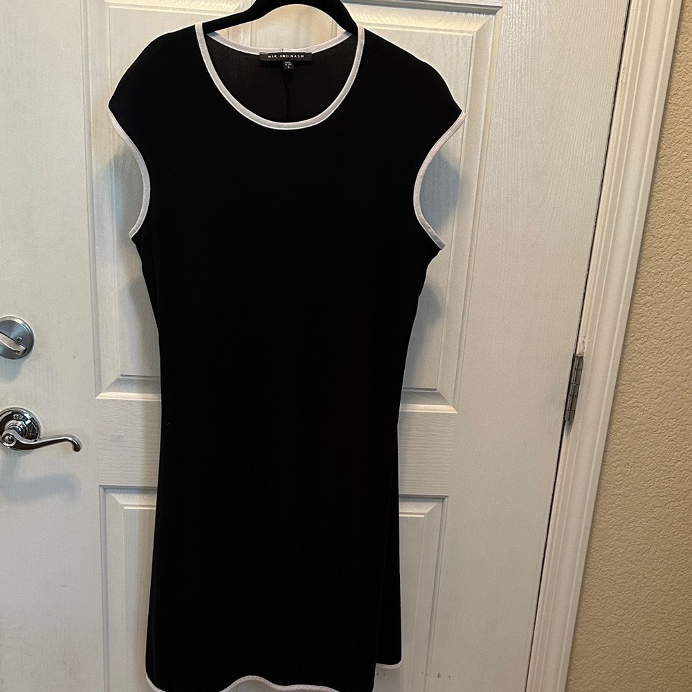 Nik and Nash Black Midi Dress with White Trim Size L Closet Staple Minimalistic